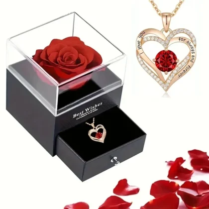 Real Rose & I Love You Necklace
